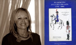 Emilia de la Cruz y la portada de su estudio sobre el ejército isleño.