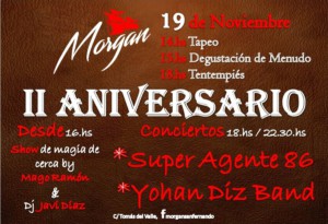 Cartel del segundo aniversario de la sala Morgan.